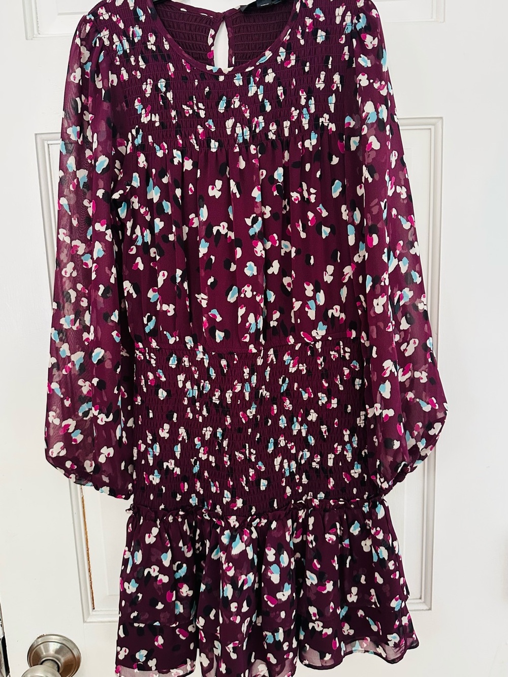 Aqua Girls Smocked Plum Leopard Print Dress Size L (10-12) Bloomingdales